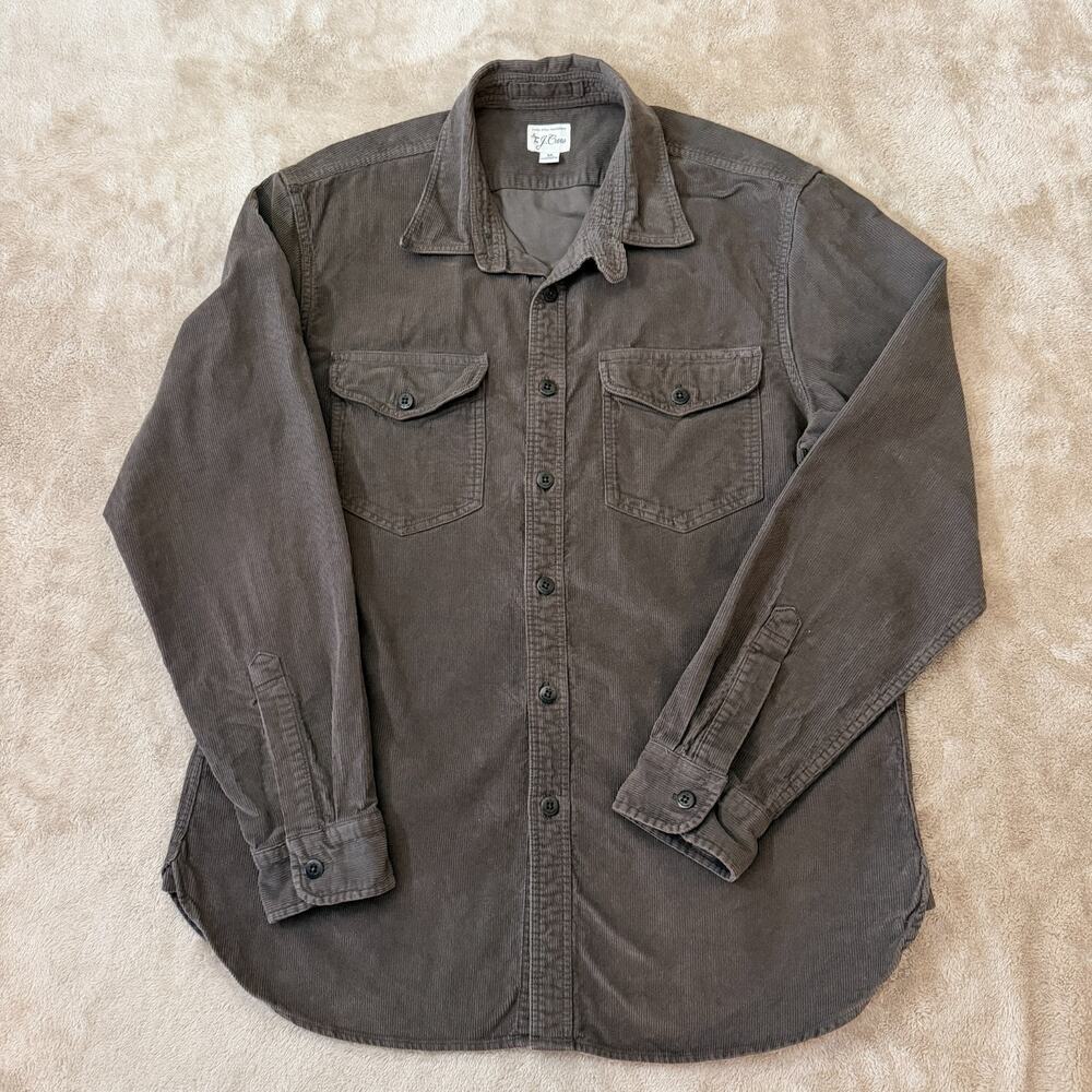 J.Crew Mens Long Sleeve Corduroy Button Down Shirt Gray Brown M Gorpcore Fall